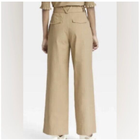 Who What Wear Khaki Wide Leg Belted Trousers Cotton‎ Pants Size 4 - Picture 4 of 8